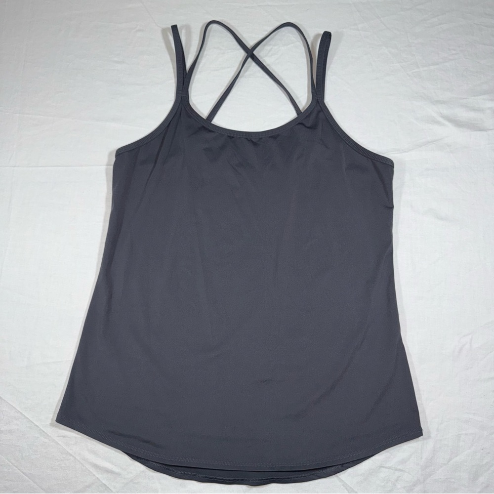 Fabletics Womens Grey Strappy Crisscross Back Activewear Tank Top Scoop Neck